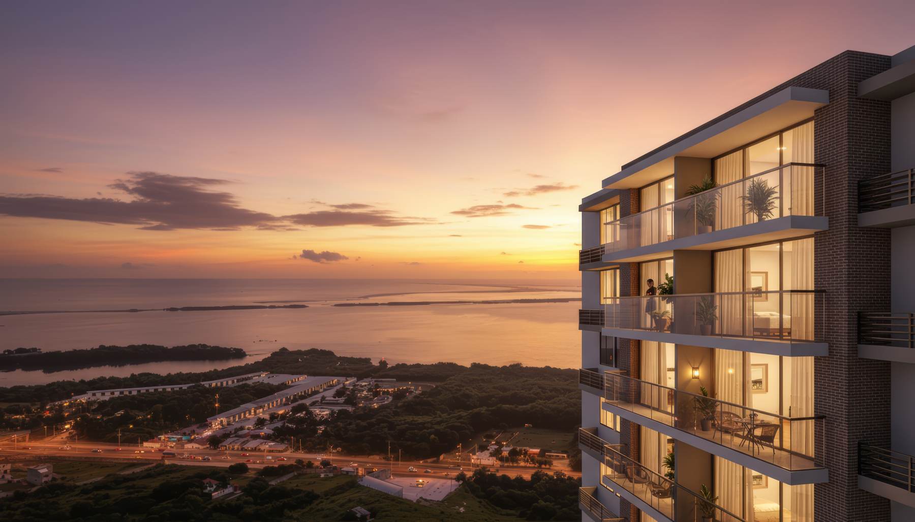 Proyecto frente al mar al atardecer
